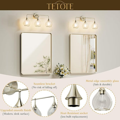 TETOTE 2-Light Modern Bathroom Light Fixtures, 2 Light Vanity Lights Over Mirror Brushed Nickel Wall Lamp with Clear Glass for Bathroom, Mirror, Living Room, Bedroom, Hallway