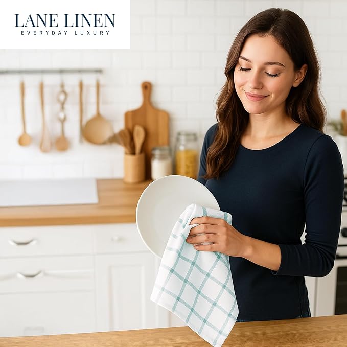 LANE LINEN Cotton Kitchen Towels and Dish Cloths Set, Quick-Drying Dish Towel