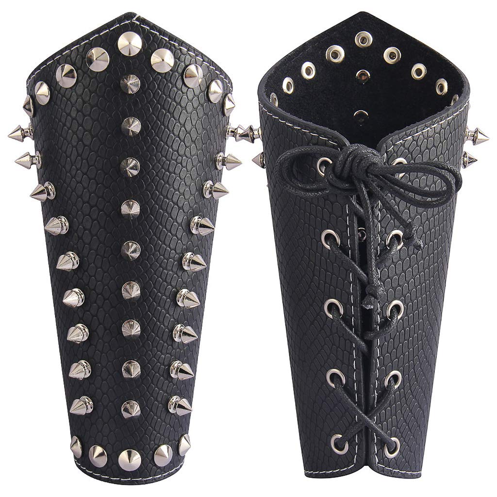 GelConnie Leather Bracers Gothic Spike Gauntlets Wristband Medieval Knight Armor Leather Wrist Guard Arm Cuffs Black Arm Guards Armband Halloween Cosplay Costume