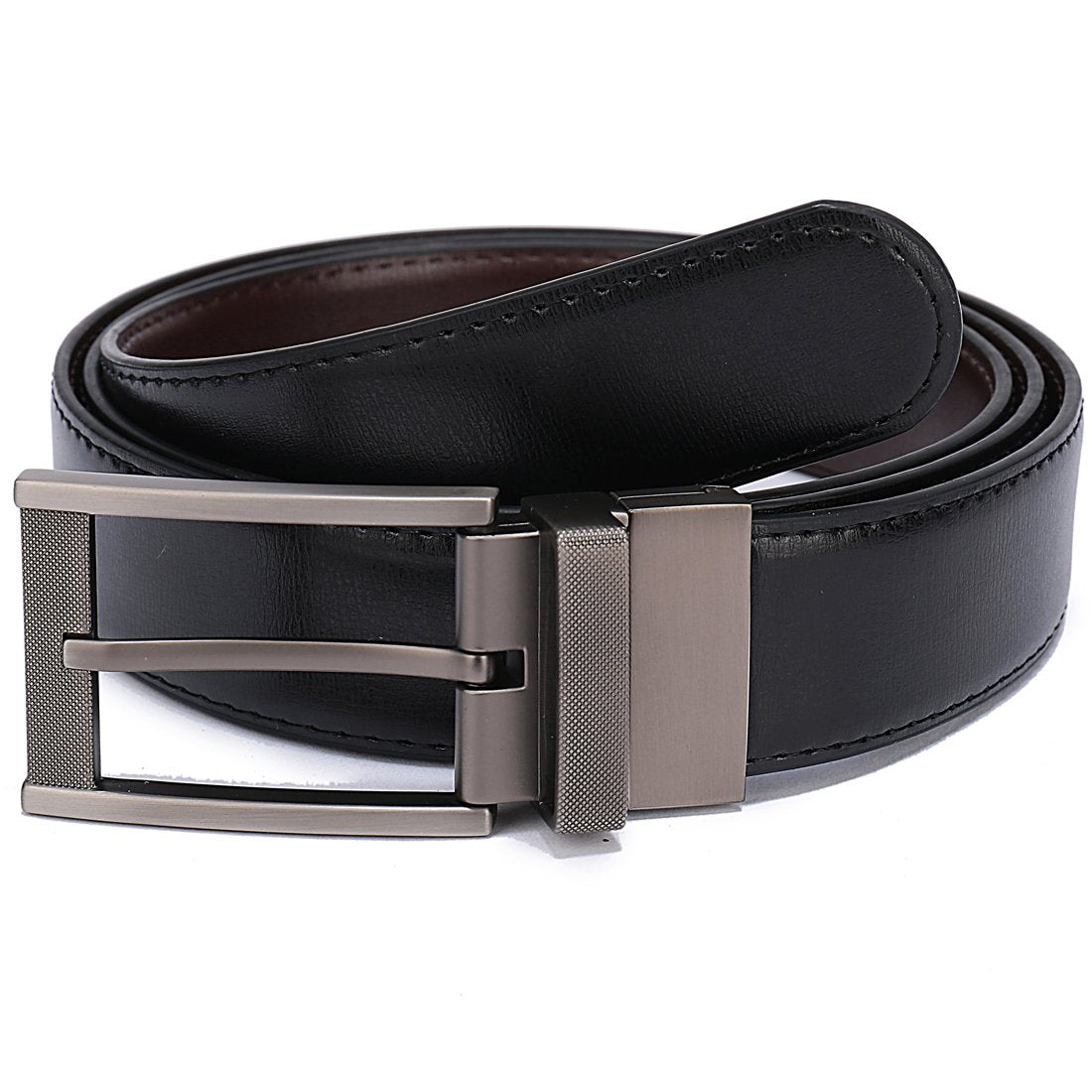 Belts for Men Reversible Leather 1.25" Waist Strap Fashion Dress Buckle Beltox(28-30,Sub-brushed Buckle Black/Brown)