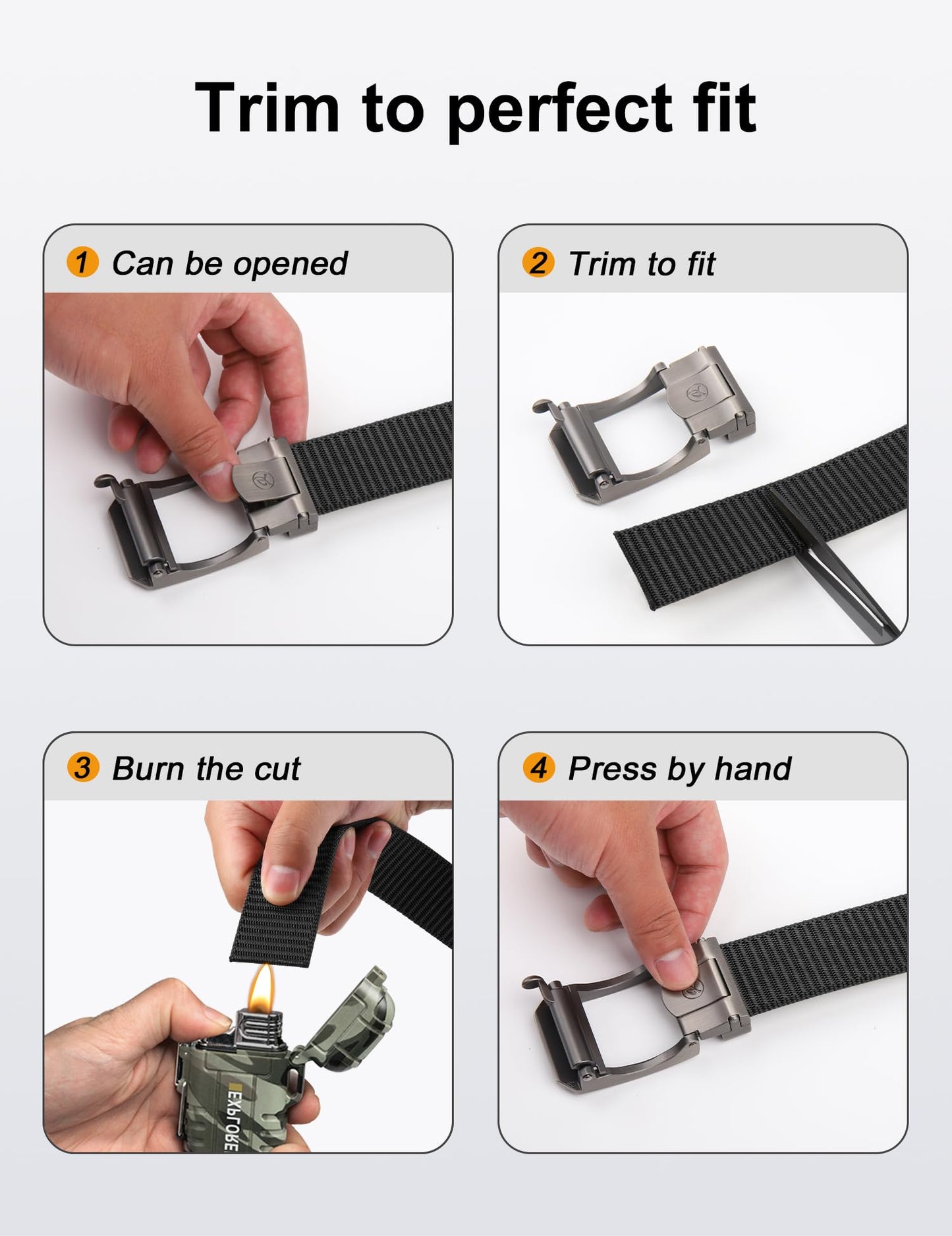 JUKMO Ratchet Belt for Men, Nylon Web Tactical Belt with Automatic Slide Buckle, Adjustable Trim to Fit (Black, For Waist 20"-40" (Length 47"))