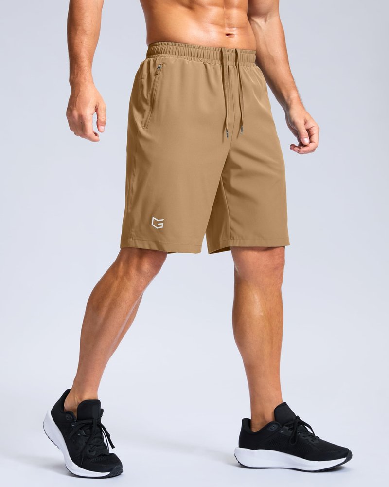 G Gradual Men's Athletic Running Shorts with Zipper Pockets Quick Dry 7"/ 5"/ 9" Workout Gym Shorts for Basketball Hiking(Dark Khaki,9XXXL)