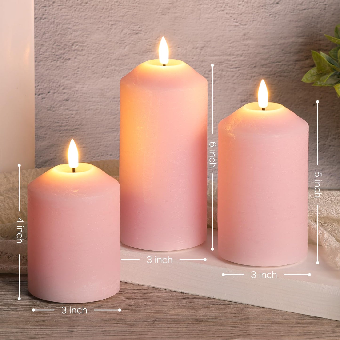 Girimax Pink Flameless Pillar Candles with Remote, Real Wax LED Candles Battery Powered Flickering Set of 3