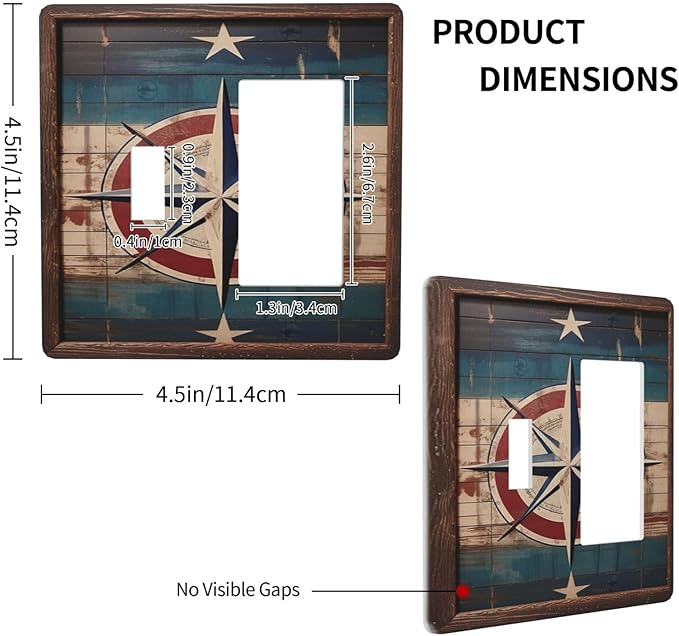 Decorative Art Light Switch Covers Nautical Rustic Star Emblem 2 Gang Single Toggle Rocker Combination Electrical Faceplate Switchplate Wall Plate for Home Decor