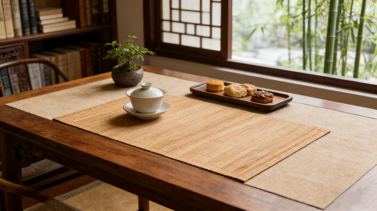1PCS Placemat Dining Table Placemat Japanese Chinese Kitchen Table mat Bamboo Mat,Heat-Resistant Place Mat Stain Resistant Anti-Skid Washable Bamboo Table Mat