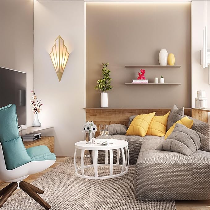 Modern style wall light set of two,Battery operated wall sconces with remote control,Wireless art deco lighting fixture for living room,6 RGB colors dimmable(With bulbs+remote control+charging cable)