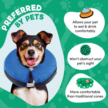 BENCMATE Inflatable Dog Cone Collar Alternative, Soft Dog Cone for Small Medium Large Dogs and Cats, Neck Recovery ECollar Donut Collar After Surgery (X-Small，Blue)