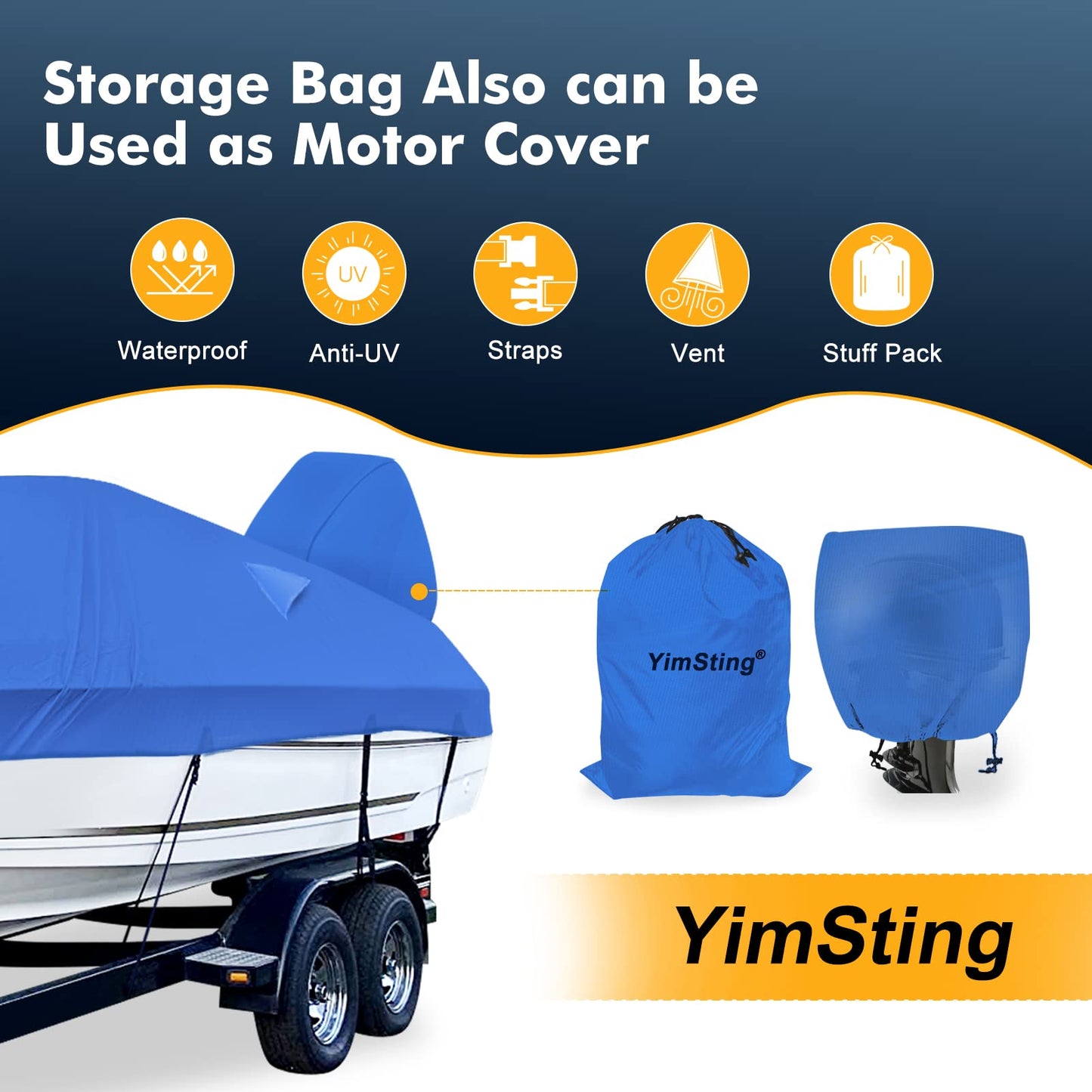 YimSting 1200D Waterproof Boat Cover - Fits 17' to 19' ft Bass, V-Hull, Tri-Hull, Fish & Ski, Runabout Bowrider Boats - Heavy Duty Canvas Blue