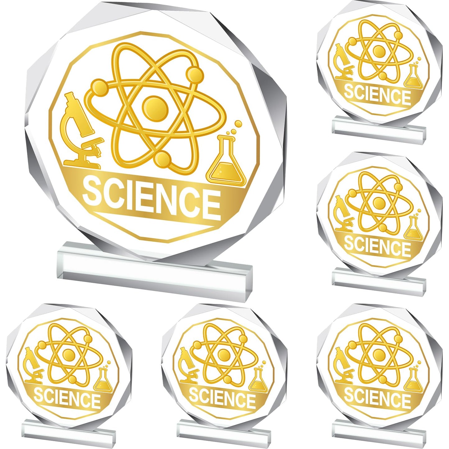 CroBlissful 3/6 Pcs Trophy Award 4.72 x 4.72 Inches Acrylic Trophy Plaques Awards for Adult Team Participation Gift Prizes(6 Pcs,Science Style)
