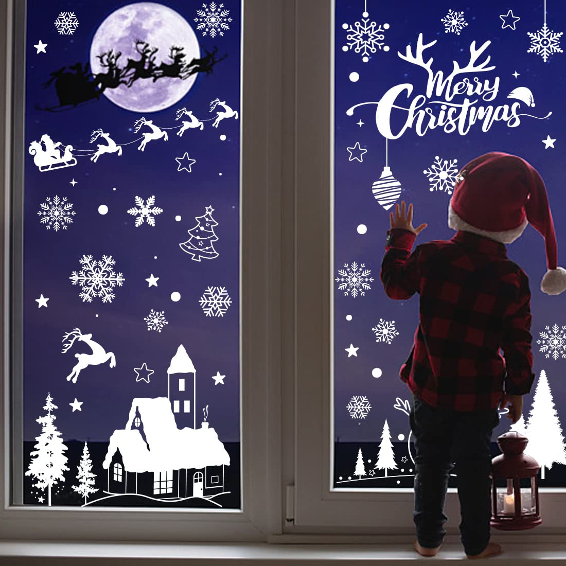 148 Pcs Christmas Snowflake Window Clings Stickers, Christmas Window Decorations