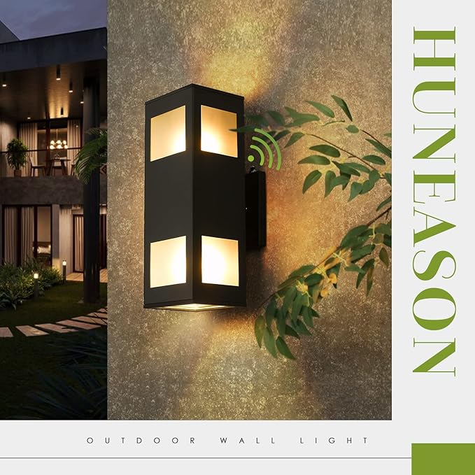 Outdoor Wall Light, Dusk to Dawn Outdoor Light Fixture, 13" Waterproof Black Outdoor Lights Modern, Large Up Down Exterior Lighting Fixture for Patio, Garage, Hallway, Doorway