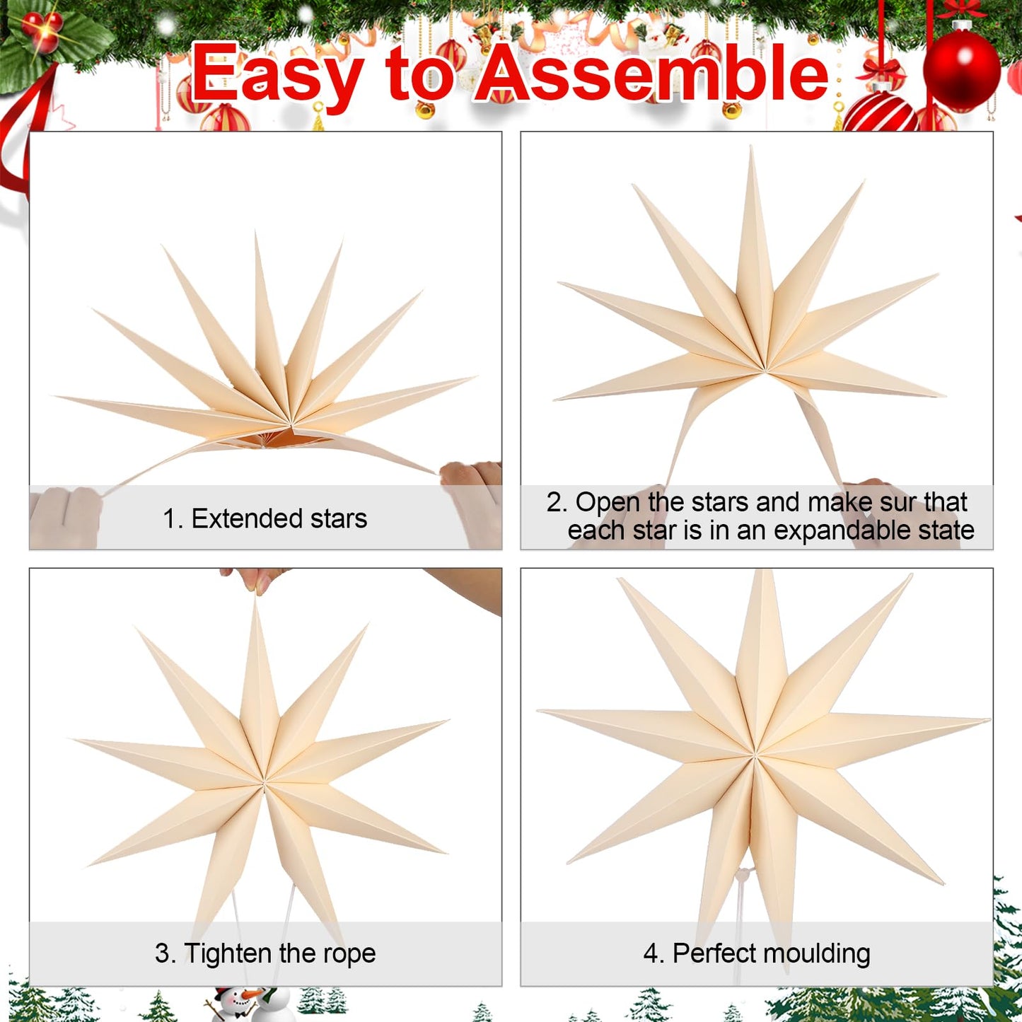 BestoFun 12 Inches 5 PCS Beige Paper Star Lanterns Christmas Party Decorations Hanging Stars Christmas Party Decorations Wedding Birthday Christmas Home Party Decorations(9 Pointed)
