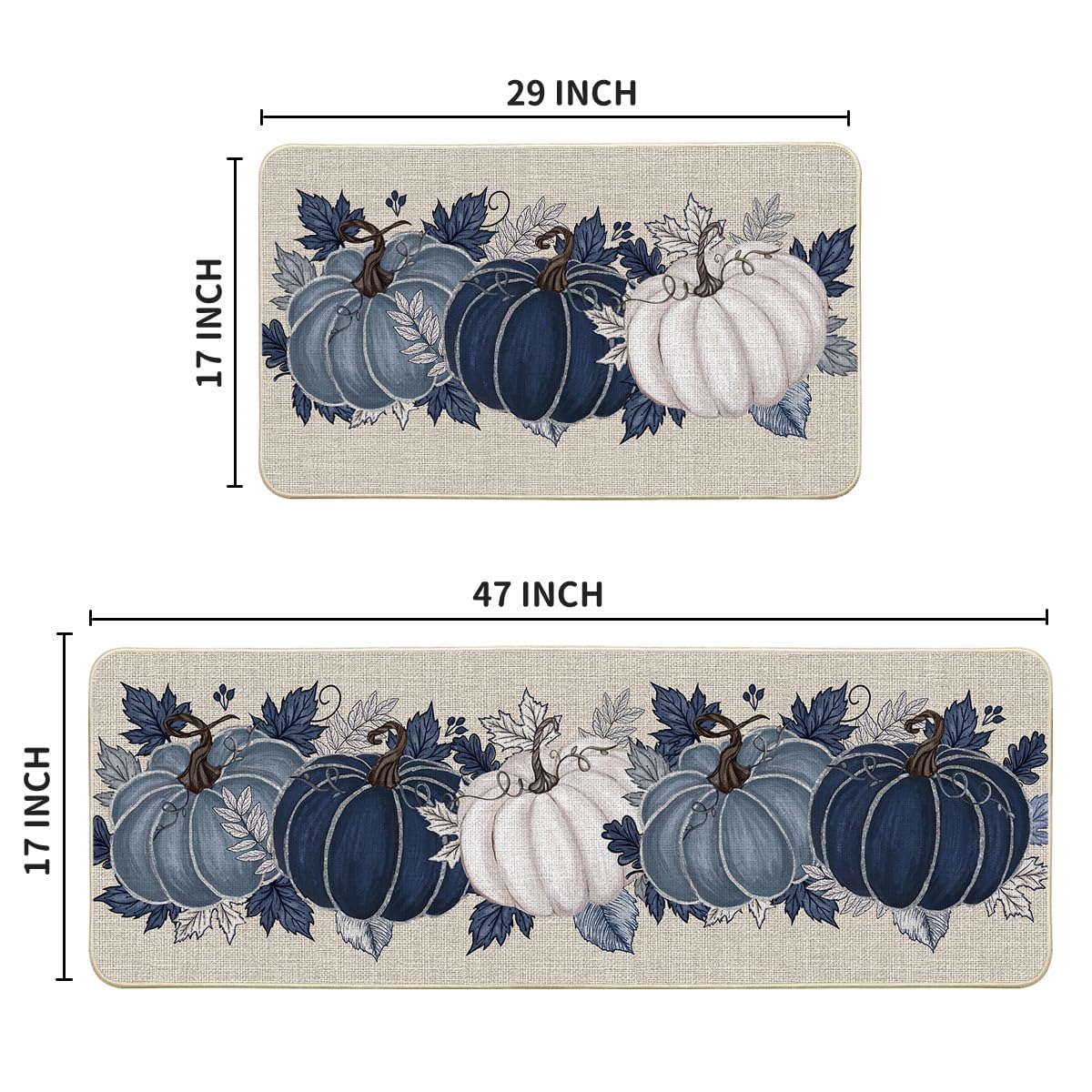 Artoid Mode Black Maple Leaves Pumpkin Fall Kitchen Mats Set of 2, Autumn Home Decor Low-Profile Kitchen Rugs for Floor - 17x29 and 17x47 Inch