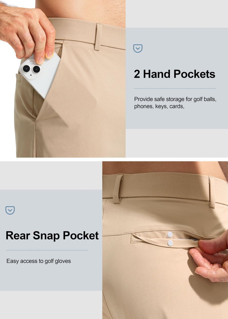 Pudolla Men's Golf Pants Work Dress Comfy Pants Casual Slacks Trousers with Pockets(Khaki 42Wx32L)