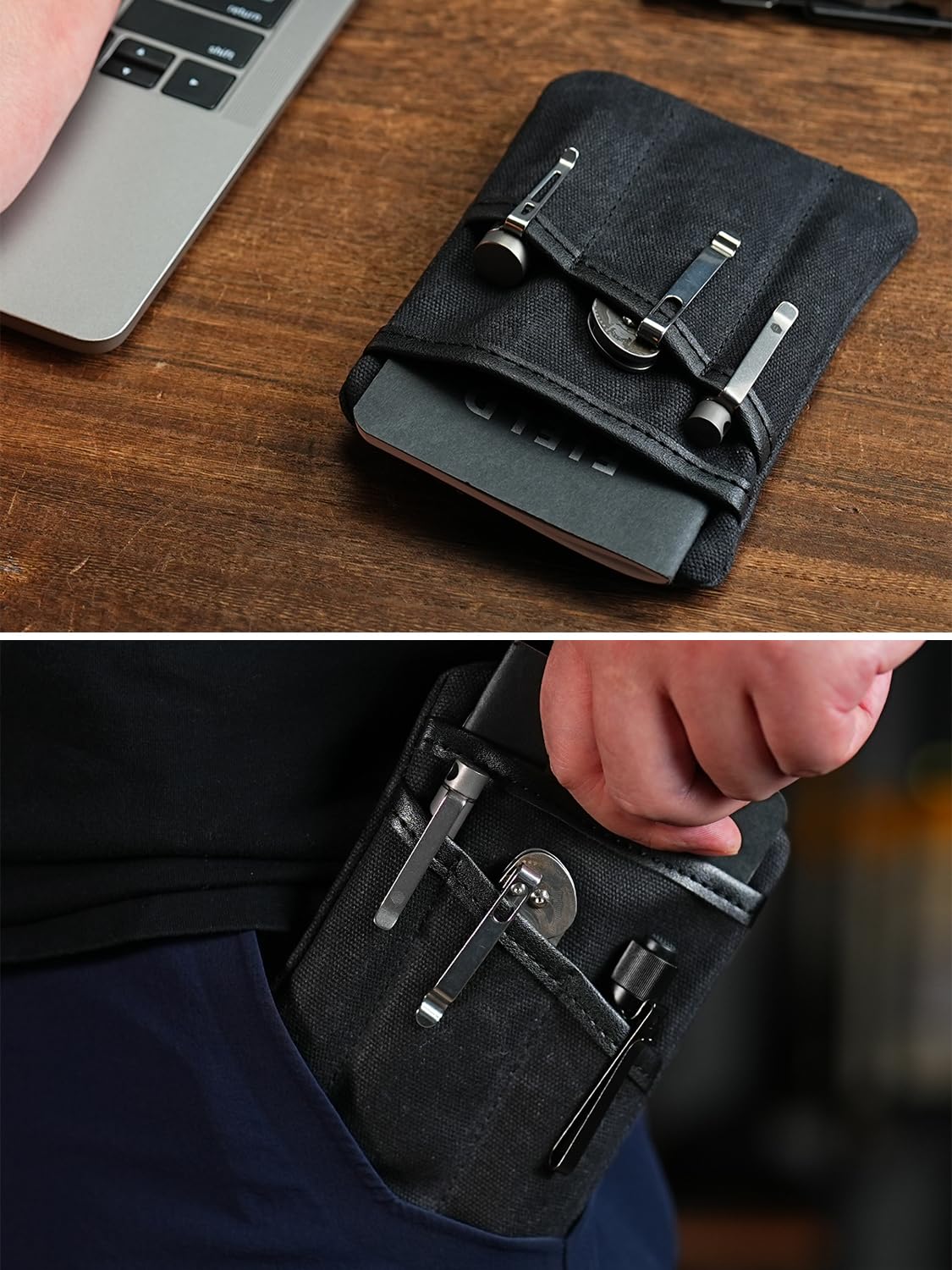 Sayram SP6 EDC Pouch, Waxed Canvas Compact Pocket Organizer, EDC Pocket Pouch for Men, Zippered Pocket Pouch, Mini EDC Organizer for Everyday Carry, Multitool Organizer Pouch (Oil Wax Black)