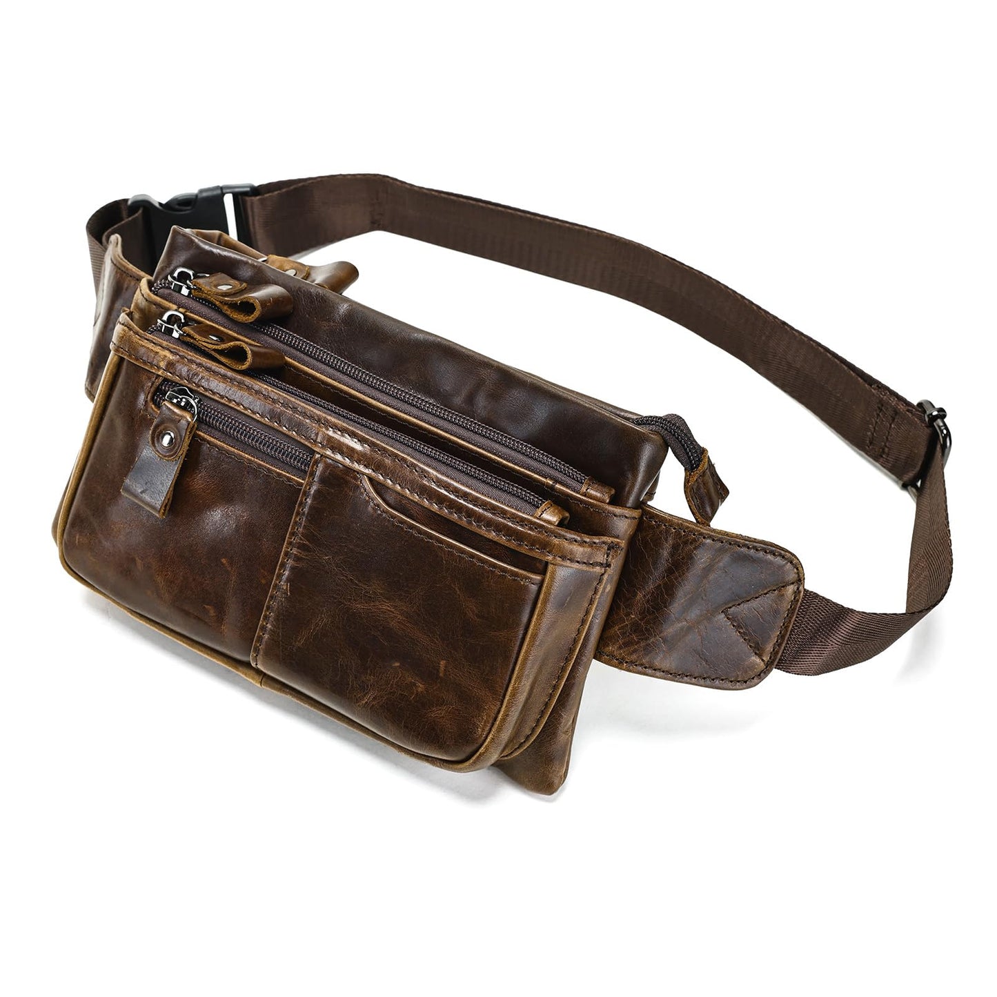 Genuine Leather Fanny Pack Crossbody sling bags zipper Waist Purse Oilcoffee