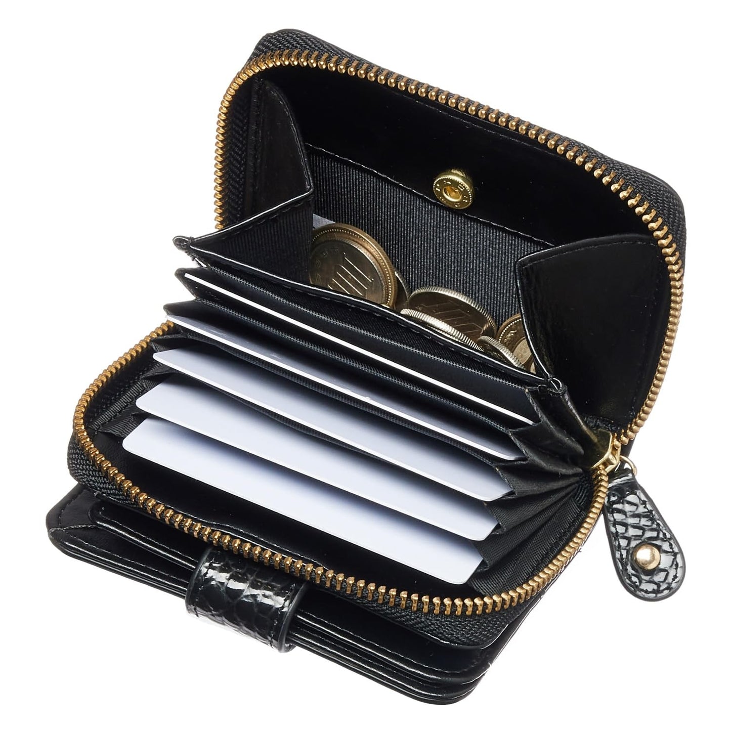 VOICE Align mini type Bi-Fold Wallet wallet Leather made by TUSCANIA in Italy Cowhide ART.GRETA Women's Elegant, easy-to-use and beautiful In gift box(Black)