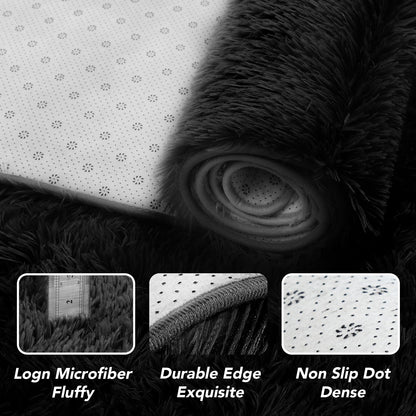 Fluffyrug Large Rugs for Living Room 10x14: Black Extra Large Area Rugs 10x14 Living Room - Black Big Area Rug