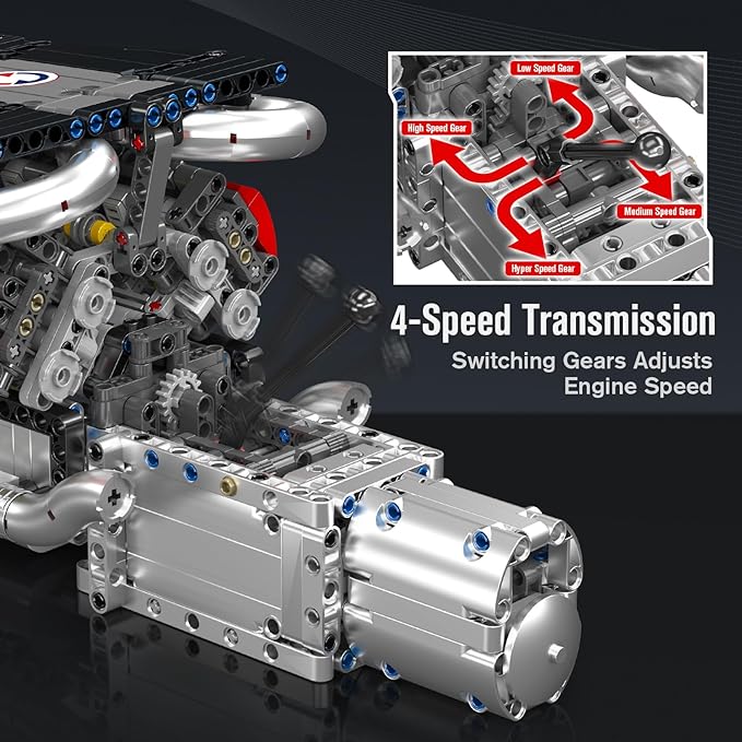 Mould King 10203 V8 Engine Building Kit for 14+ Adults MOC Ideas 4-Speed Transmission V8 Engine Model for Display STEM Building Project for Teens(1169 PCS)