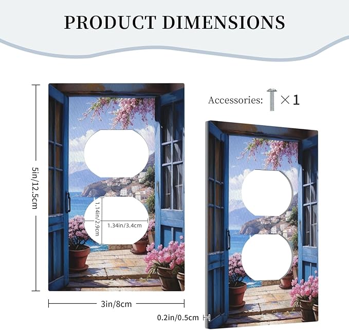 Decorative Art Light Switch Covers Seaside Window View 1 Gang Single Duplex Outlet Wall Plate Switchplate Electrical Faceplate for Home Decor