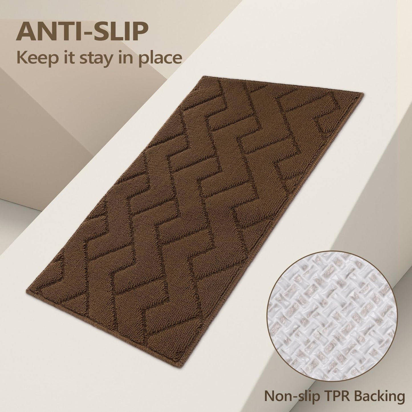 hicorfe Kitchen Runner Rugs and Mats Sets,2 Pieces Absorbent Non-Slip Kitchen Rug,Comfort Kitchen Mat for Floor,Washable for Kitchen,Hallway,Office,Sink,Laundry(20"x48"+20"x32",Dark Brown)