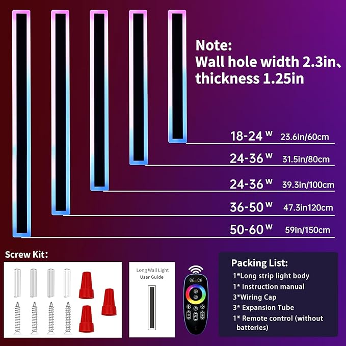 Mikeru 2-Pack 39.3-Inch Wall Light Fixtures, RGB Modern Sconce 10%-100% Dimmable Smart Outdoor Lights Wall Mount With Multiple Modes and 12 Colors for Patio Entryway