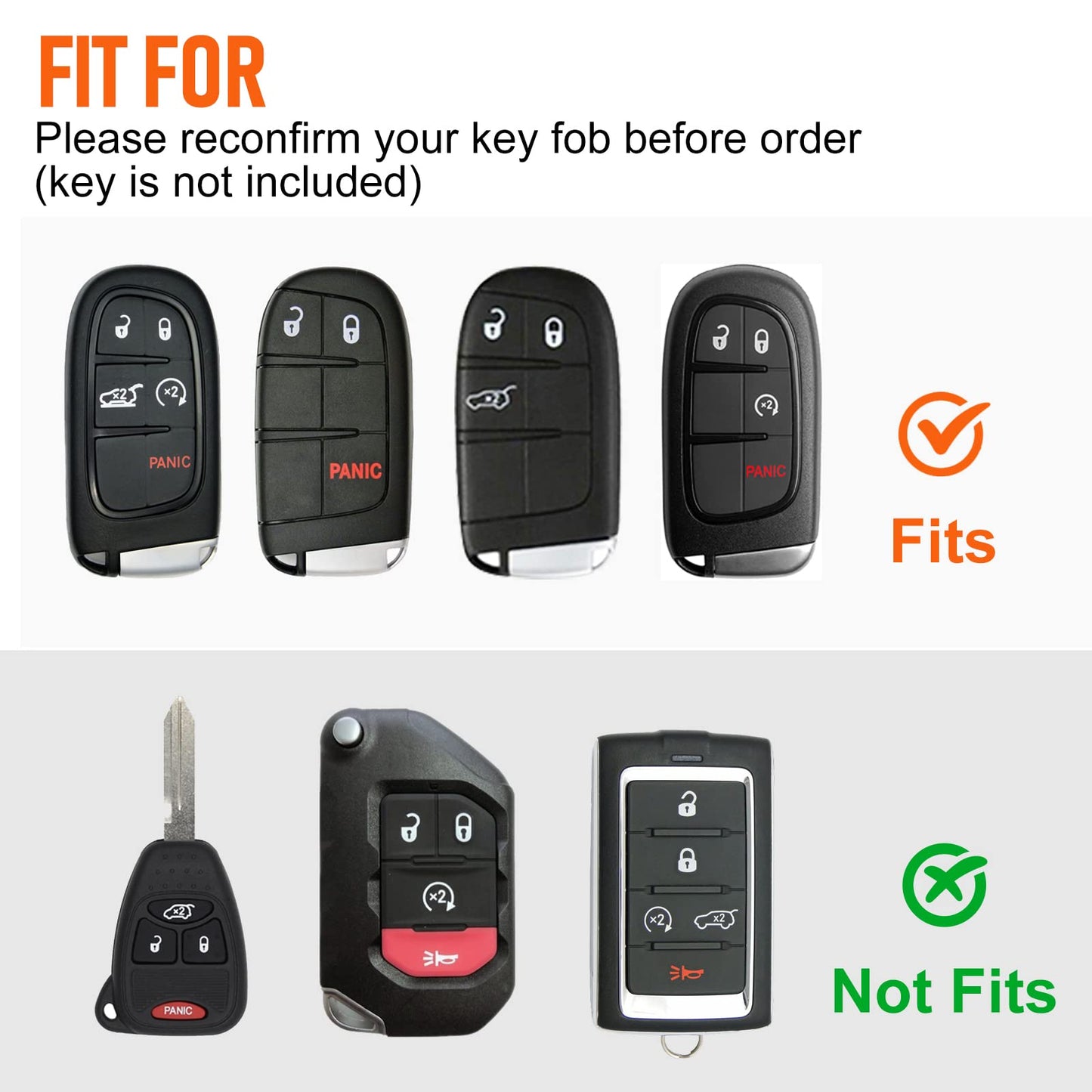 Slohif Key Fob Cover Keychain Accessories for Jeep for Grand Cherokee Renegade Chrysler 200 300 Dodge RAM Durango Charger Challenger Journey Dart Fiat 5 Buttons, leather Case+D-Ring+Hook(Black)