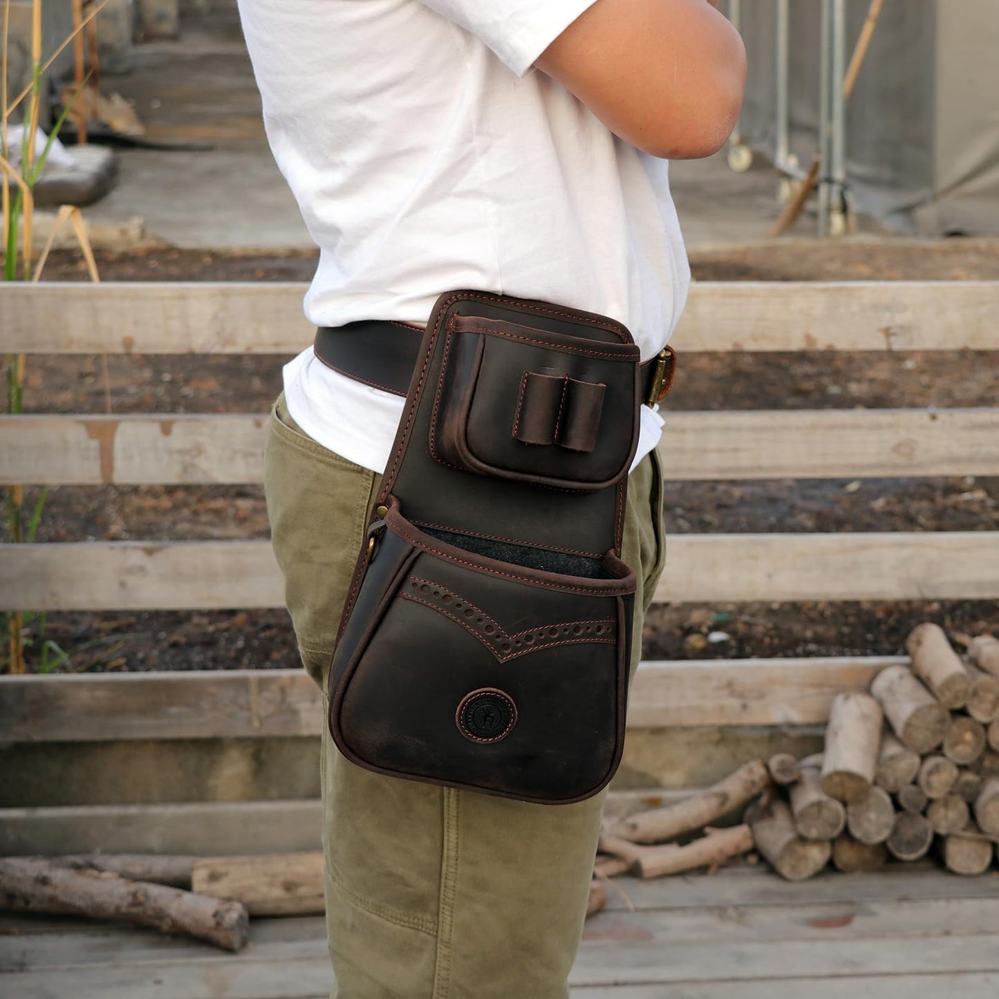 TOURBON Leather Shotgun Shell Holder Ammo Pouch with 1 Box Bullet Carrier