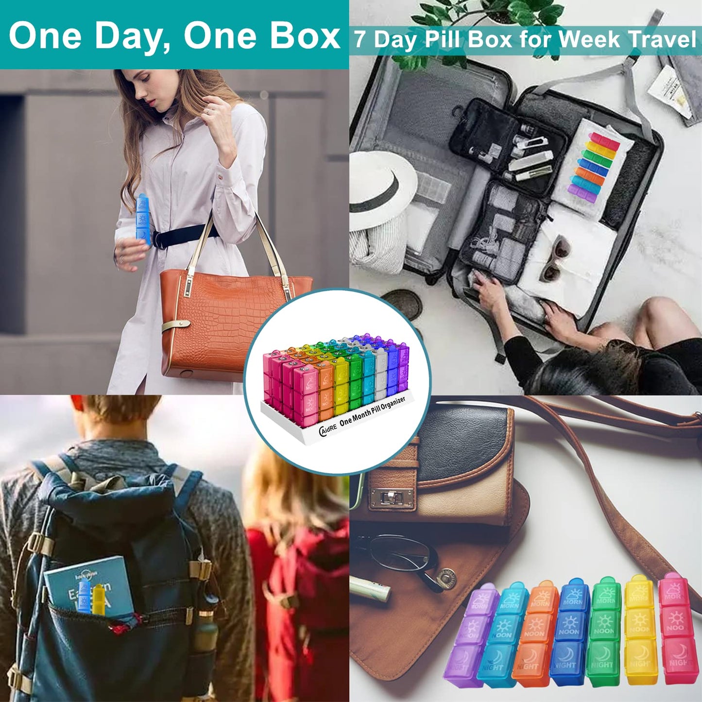 CAidRE Monthly Pill Organizer 31 Day 3 Times a Day – One Month Pill Box for Medications, Fish Oil, Vitamins & Supplements – 30 Day Daily Pill Case Organizer