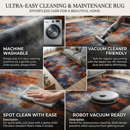 ERYATOU 5x7 Area Rug, Modern Abstract Smoke Cloud Area Rug in Orange and Gray, Washable Non-Slip Low Pile Soft Friendly Carpet for Living Room, Bedroom, Study Room