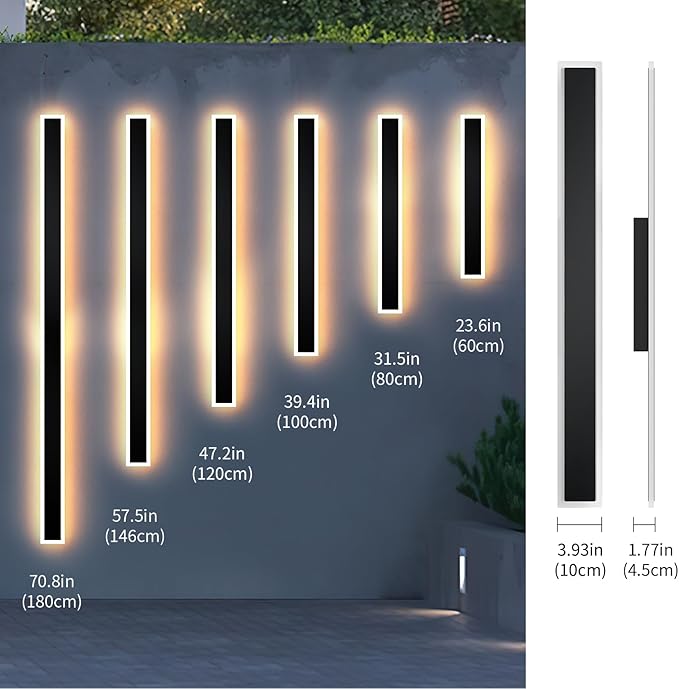 2 Pcs Modern Outdoor Wall Lights 57.5inch Dimmable 3000K-6000K with Remote Control Waterproof IP65 Exterior Long Wall Sconce for House Garage Patio