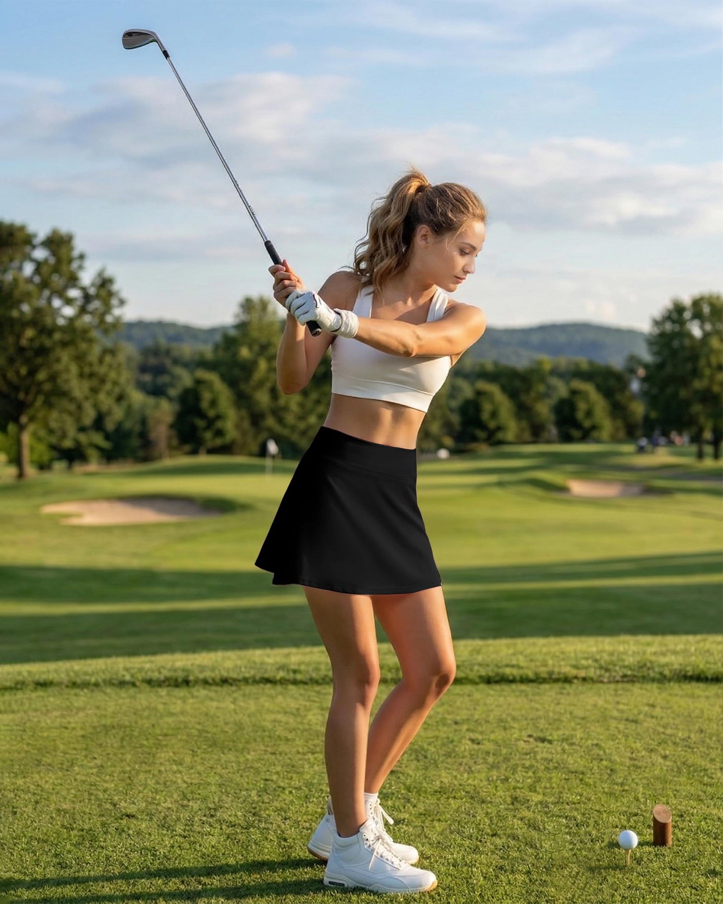 DLOODA Skorts for Woman, Tennis Skirt with Pockets Shorts Golf Skort High Waisted Athletic Skirts Workout Pickleball Black