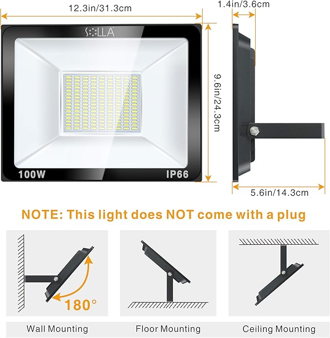 2 Pack 100W LED Flood Light Outdoor, 8000LM Super Bright Security Lights, 550W Equivalent, IP66 Waterproof, 3000K Warm White, Outside Floodlight for Garage, Garden, Lawn and Yard