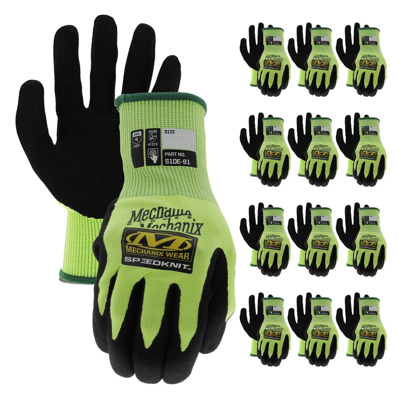 Mechanix Wear Hi-Viz SpeedKnit Utility Work Gloves - High-Visibility Coated-Knit Work Gloves - Abrasion Resistant - Oil-Resistant Micro Foam Grip - Machine Washable - Yellow - Small/Medium - 12 Pack