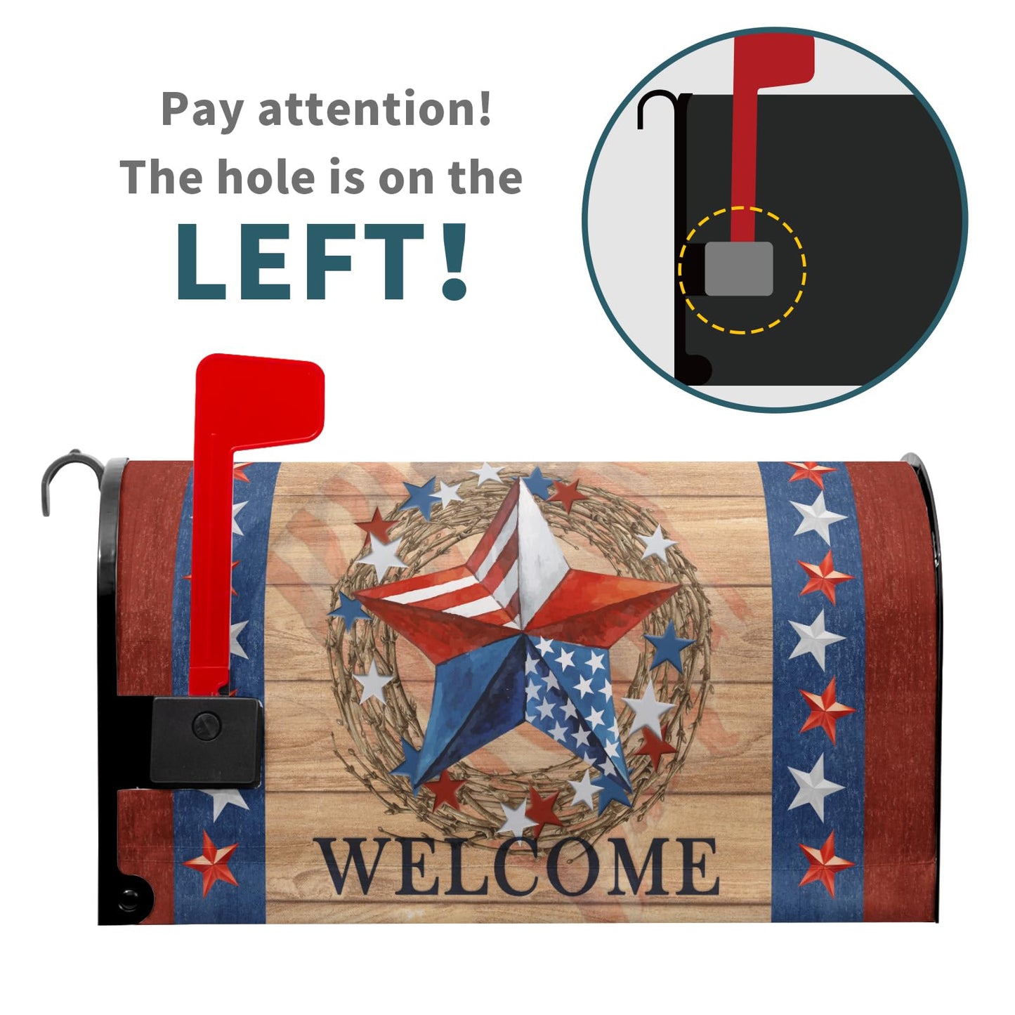 4th of July Patriotic Star Magnetic Mailbox Cover - Large Size 25.5"x21" American Flag Design for Memorial Day - Red White Blue Decorative Letter Box Wrap for Outside