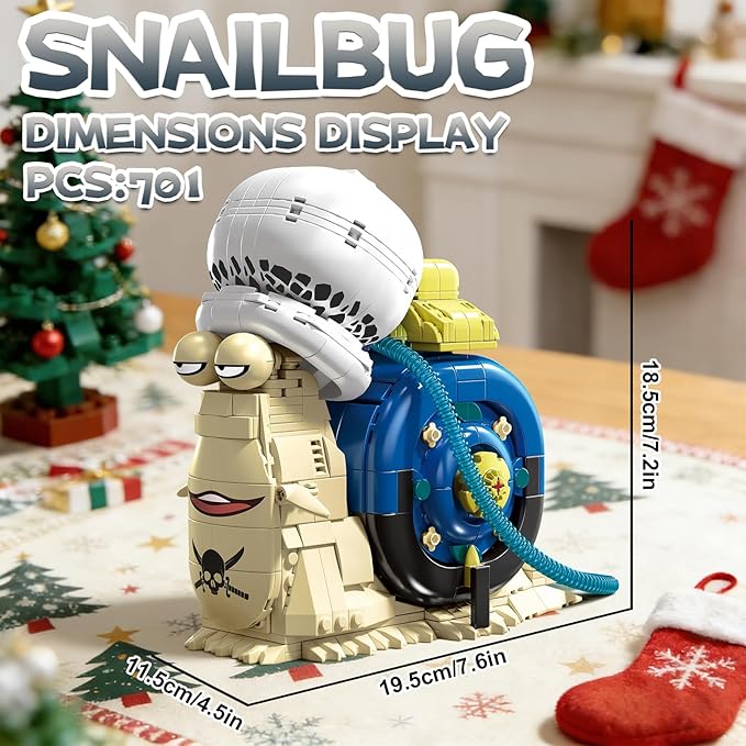 Anime Snail Phone Bug Building Kit 701 PCS Pirate Transponder Snail Model with Spotted Hat &amp Blue Shell Creative Cartoon Animal Figure Construction Toy Manga Desk Decor Gift for Adults Teens