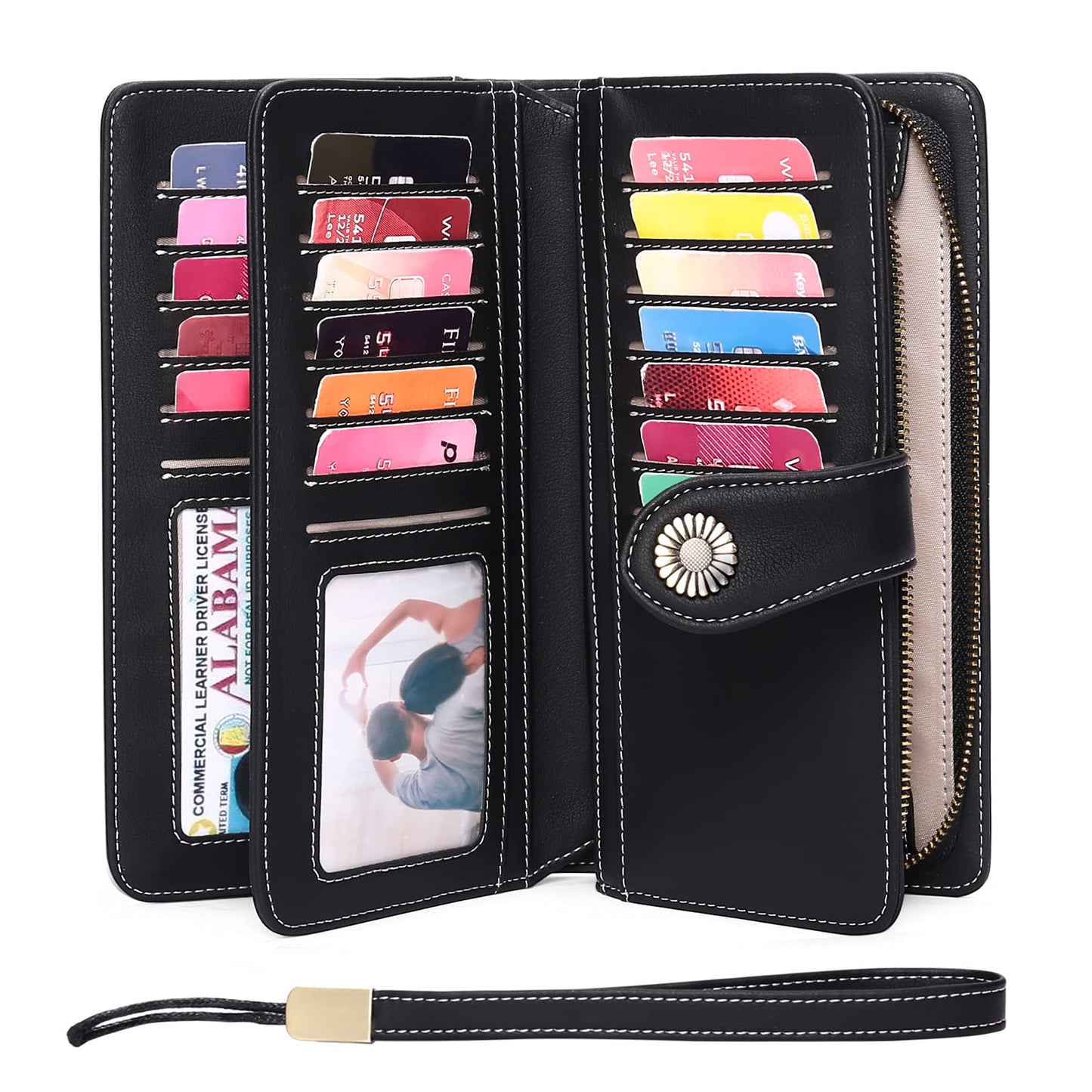 FALAN MULE Women's Wallet Leather RFID Blocking Large Capacity Trifold Ladies Wallet Wristlet Clutch Card Holder