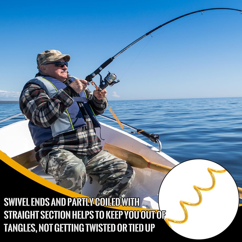 Gejoy 8 Pcs Kayak Paddle Leash Heavy Duty Retractable Coiled Lanyard Pole Tether Straps for Kayaking Boating Canoeing Fishing Pole Rod Board Fishing Accessories