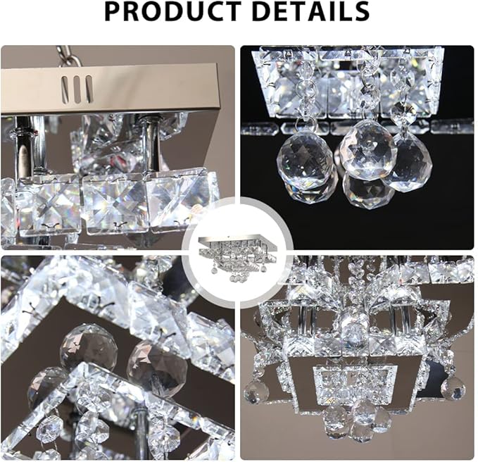 CXGLEAMING 11.8" Modern Crystal Chandelier LED Ceiling Light Fixture Suitable for Kitchen Corridor Hallway Bedroom Bathroom Dining Room 4 Petals/Raindrop Ball Square Remote Control/APP (dimmable)