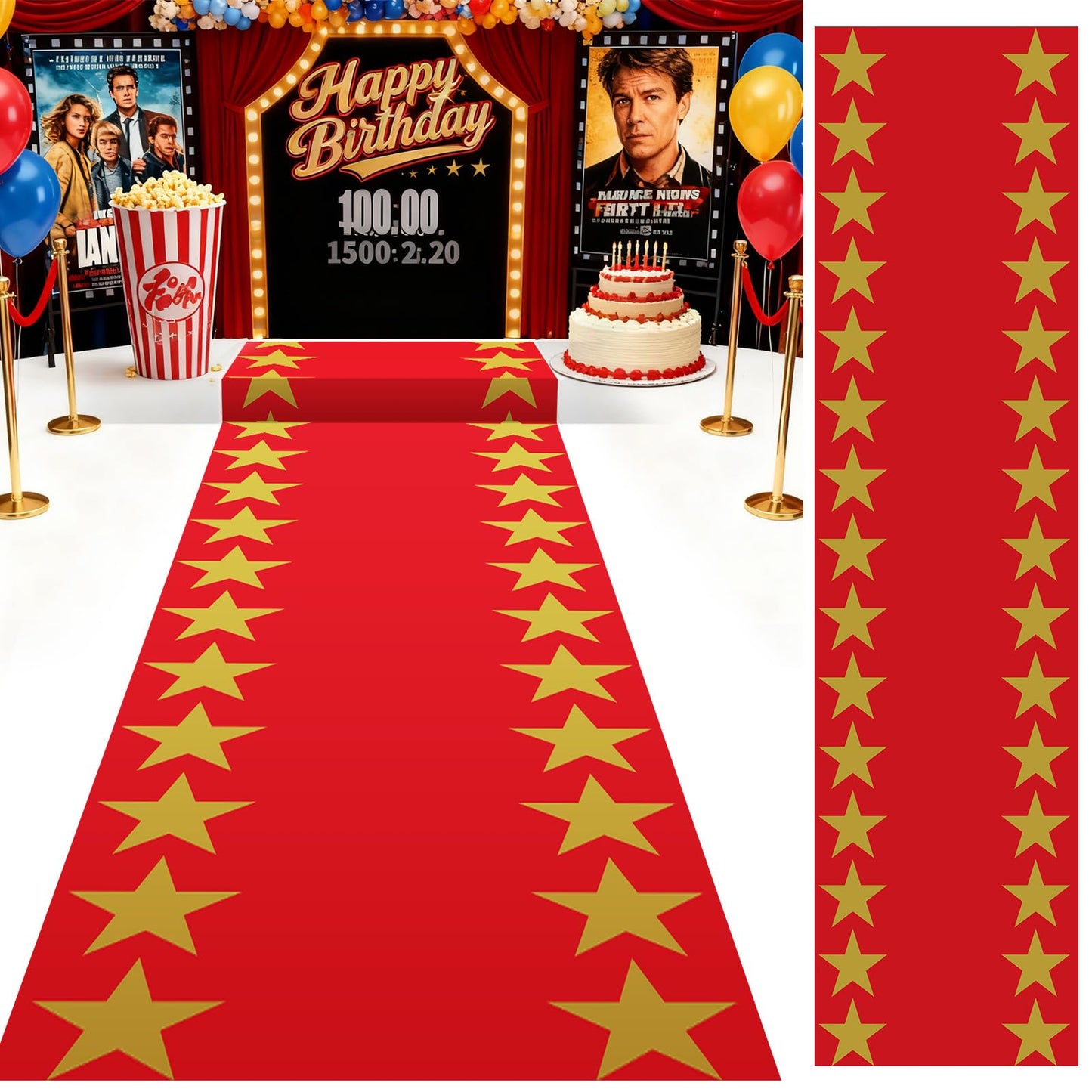 Woanger Plastic Red Carpet Runner for Party 30 μm Thickness Disposable Gold Star Aisle Rugs Prom Carpet Runner for Runway Floor Hallway Movie Theme Wedding Graduation Party Decor(3.3 x 29 Ft,Classic)