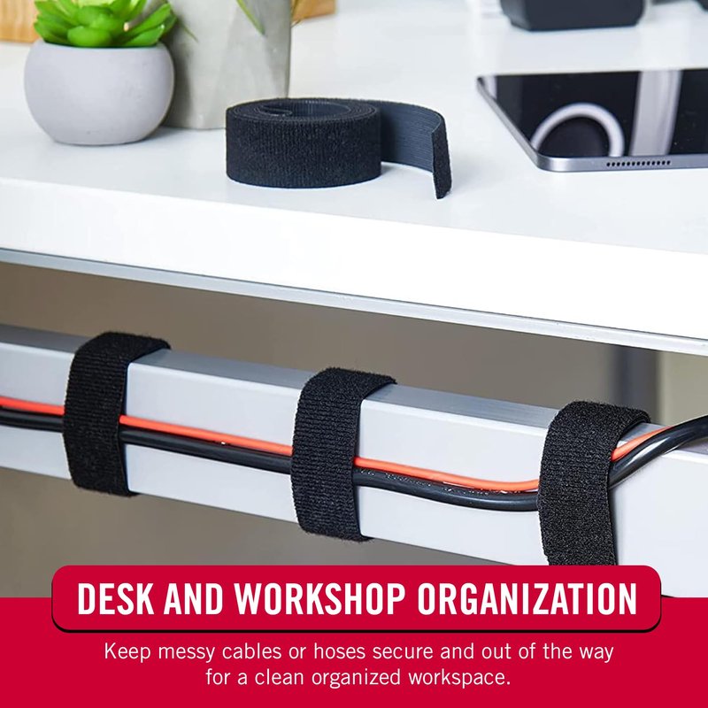 VELCRO Brand VEL-30765-AMS Extra Narrow Straps 1/2 in x 30ft Roll | Cut to Length Reusable Self-Gripping Tape | Organize and Bundle Electric Cords, Ropes, Cable Management Solutions, Wire Ties | Black