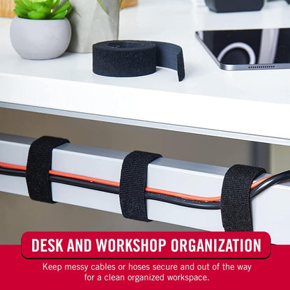 VELCRO Brand VEL-30765-AMS Extra Narrow Straps 1/2 in x 30ft Roll | Cut to Length Reusable Self-Gripping Tape | Organize and Bundle Electric Cords, Ropes, Cable Management Solutions, Wire Ties | Black