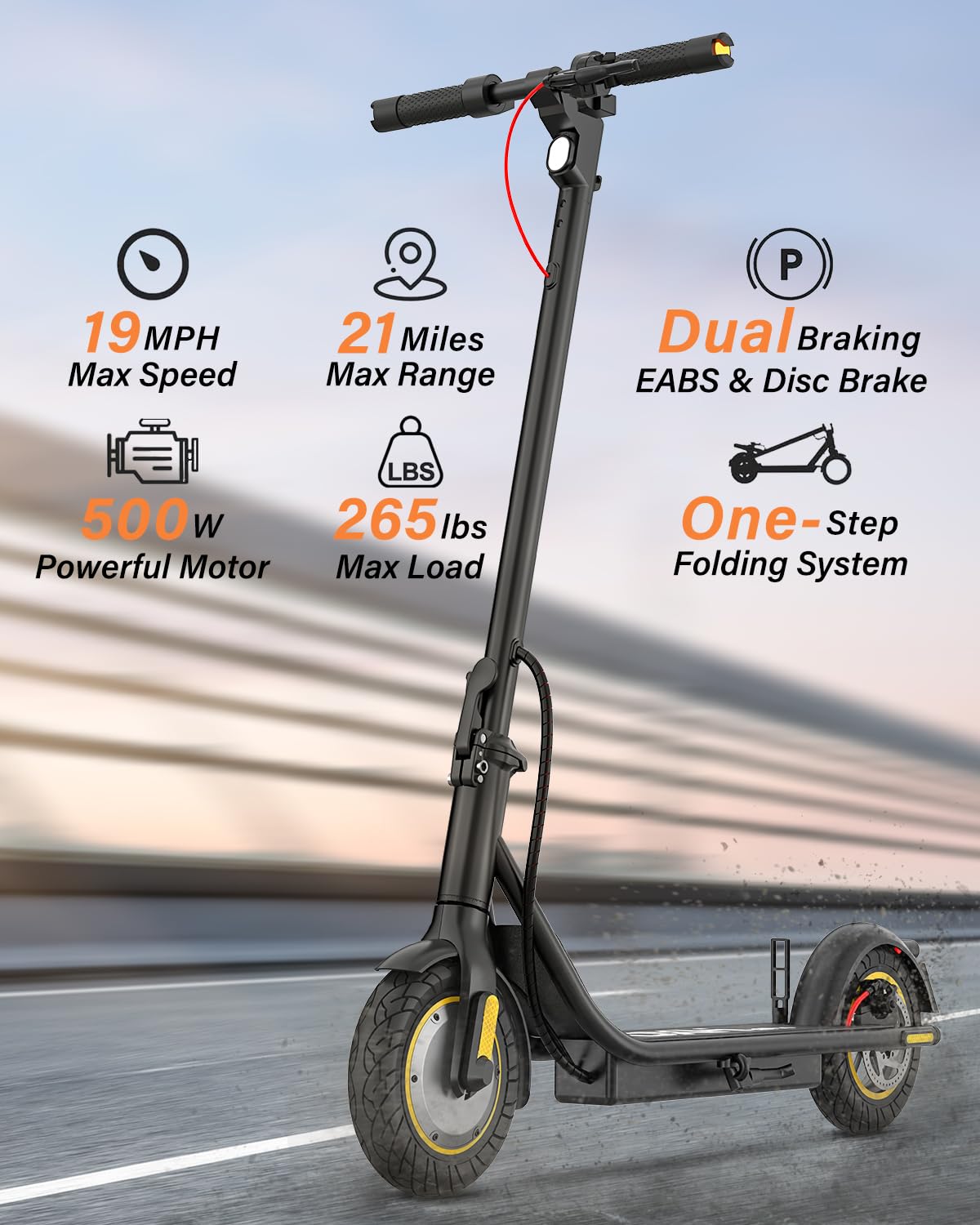 DXH Electric Scooter for Adult - 500W Motor, Max 21 Miles Long Range, 19Mph Top Speed, 10" Tires, Portable Folding Commuting Electric Scooter Adults with Dual Braking System and App Control