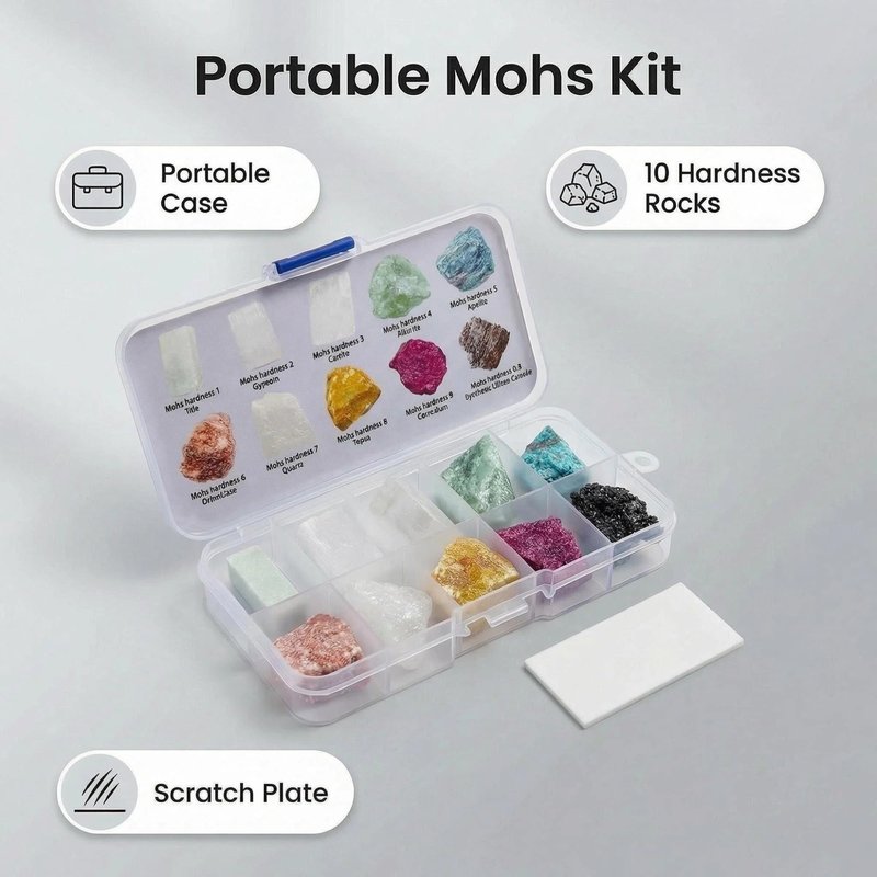 GeLaozee Mohs Hardness Test Kit with 10 Rocks & Porcelain Streak Plate - Complete Geology Mineral Testing Kit for Rock Identification