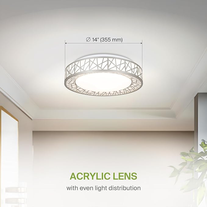 ASD 14 Inch LED Flush Mount Ceiling Light Fixture for Bedroom, 24W 1534LM 5CCT 2700K-5000K, Dimmable Lights, Dining, Living Room, Kitchen Lamps, Modern Home Lighting Fixtures, Nickel, ETL, 4 Pack