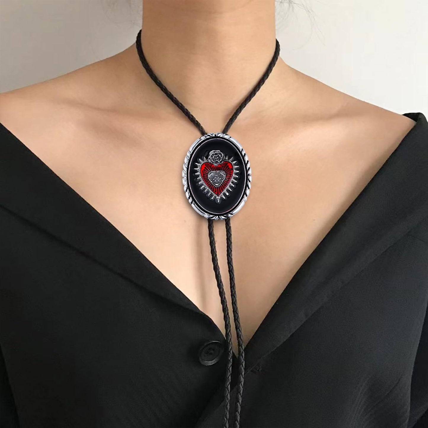 GelConnie Silver Bolo Tie for Men Women Blue Enamel Triangle Bolo Tie Silver Western Necktie Gothic Cowboy Costume