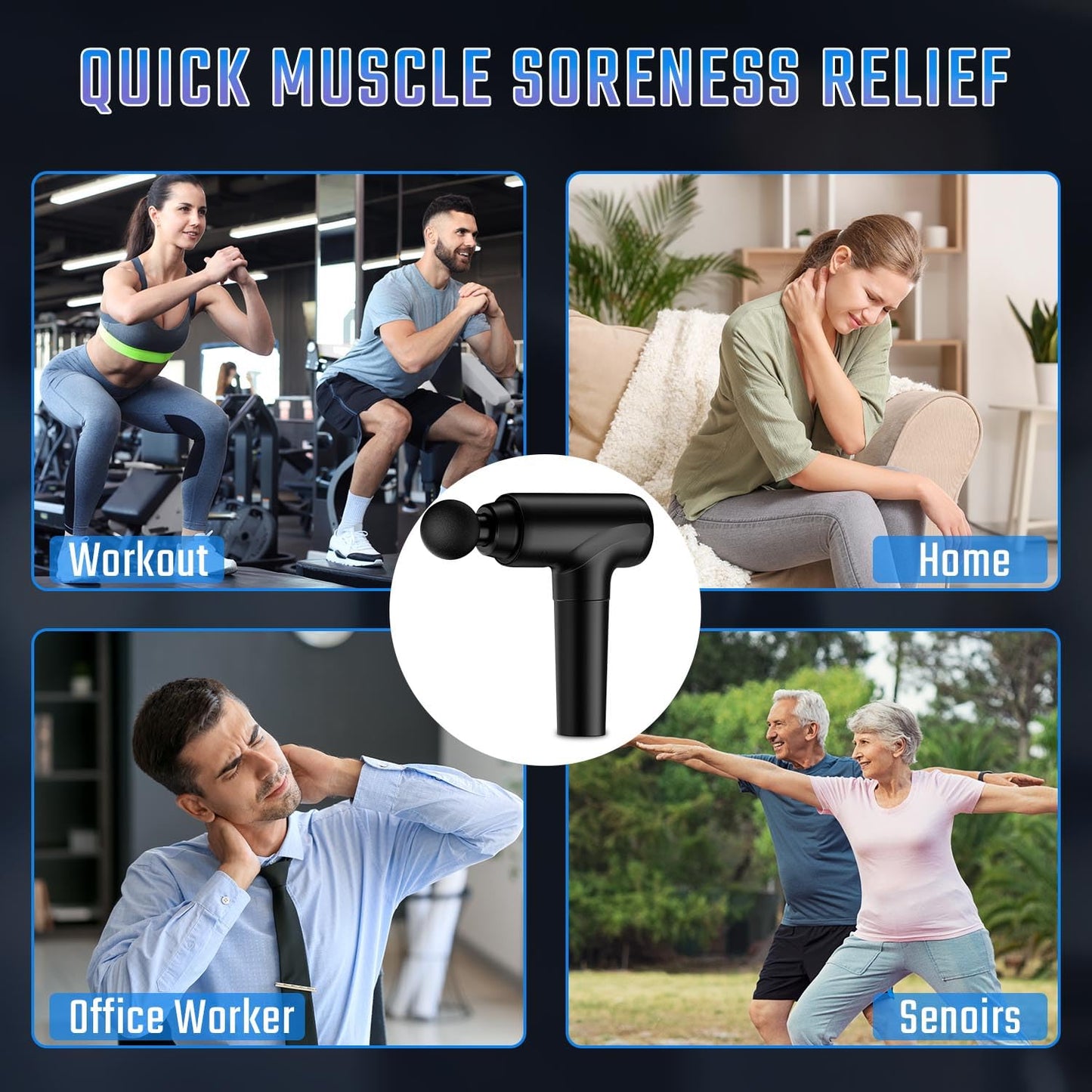 cotsoco Massage Gun Deep Tissue, Muscle Massage Gun with 9 Attachment Heads 20 Speeds & Silent Brushless Motor for Pain Relief, Handheld Percussion Back Massager Gun for Athletes(Black)