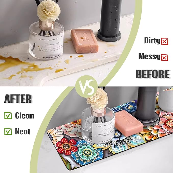 Sink Faucet Absorbing Mat, 2 Pack Drying Mat Around Faucet Sink Splash Guard