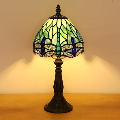 Small Tiffany Lamp 3 Color Temperature Blue Dragonfly Stained Glass Table Lamps 7X7X14 Inch Bedside Nightstand Night Light Desk Office Light for Living Room Bedroom W/LED E12 Bulb