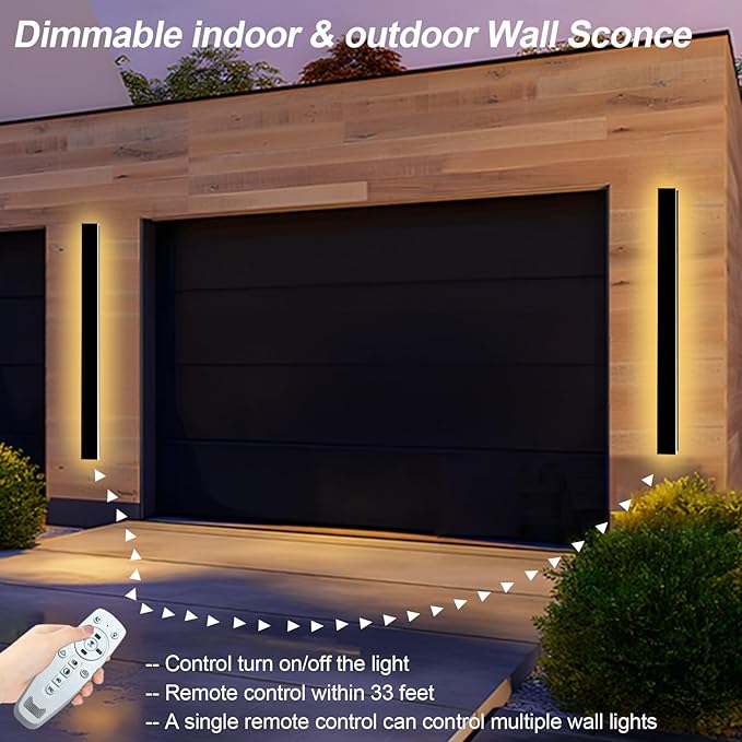 2 Pcs 71inch Modern Outdoor Wall Light Black Long Outdoor Wall Sconce with Remote Control Dimmable IP65 Waterproof Linear Outside Light Fixtures for House Garage